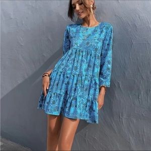 Zara Blogger Favorite The Sharon Blue Tiered Babydoll Dress